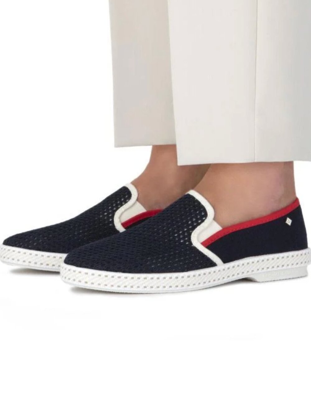 $220 RIVIERAS 38 8 Navy Red Espadrille Loafers - Picture 7 of 10